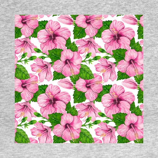 Pink hibiscus watercolor pattern by katerinamk